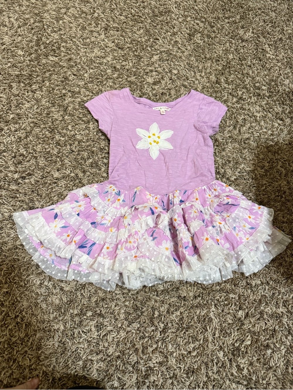 Mimi & Maggie Lavender Short-Sleeve Dress with White Flower